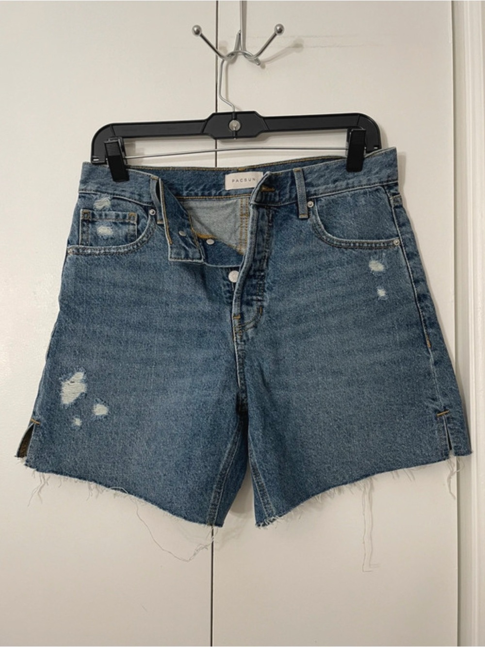 PacSun Raw Hem Medium Blue Distressed Denim Shorts